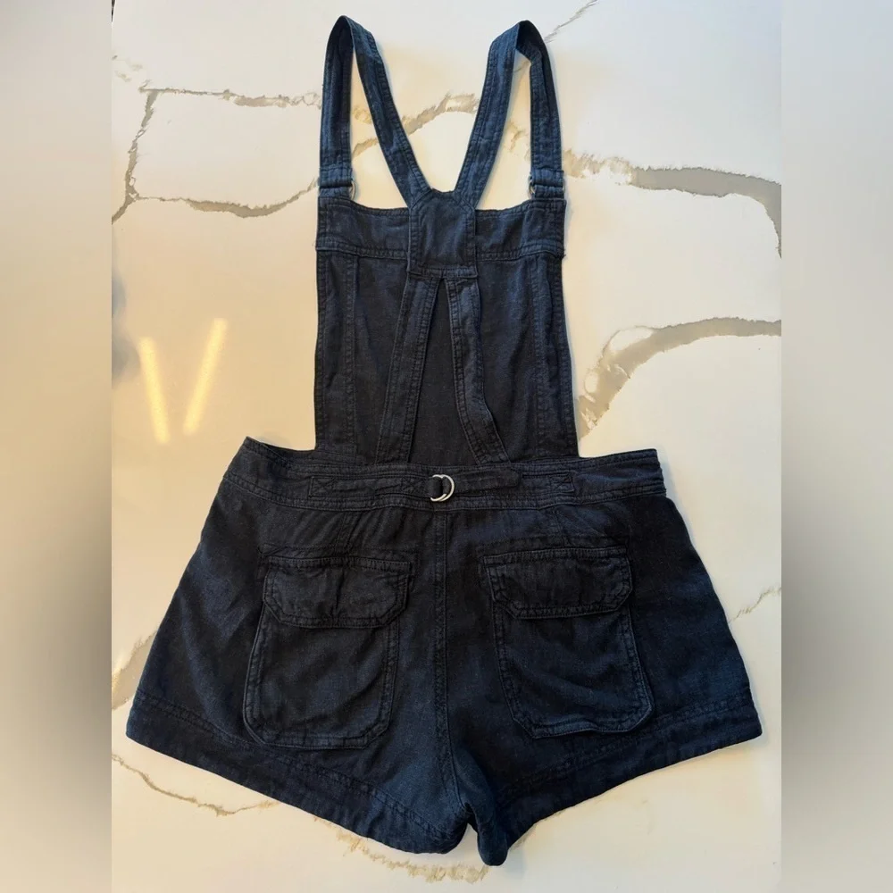Free People Black Linen Short Overalls